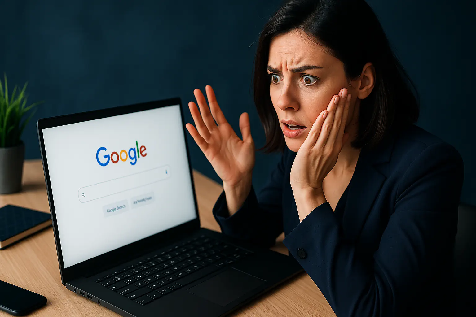 Empresario buscando su negocio en Google sin encontrarlo - Soluciones para aparecer en buscadores
